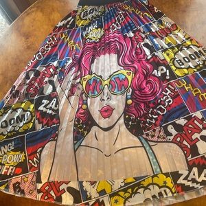 Cartoon Graphic Pleated Gypsy Skirt